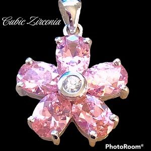 🆕 Sterling Silver Cubic Zirconia Flower Pendant/Charm